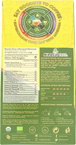 Miracle Tree's Energizing Moringa Infusion - Green Tea, Ginger & Lemon | Super Caffeinated Blend | Healthy Coffee Alternative, Perfect for Focus | Organic Certified & Non-GMO | 16 Pyramid Sachets - Thumbnail 5