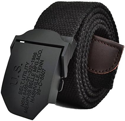 Marine corps tactical Belts 110CM Military Canvas Belt For Mens & Woman Buckle Belts Leisure Sports Jeans Casual Outdoor (Black)
