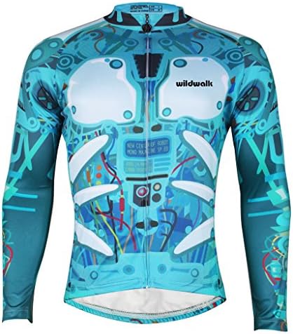 Wildwalk Men's Long Sleeve Blue Mecha Breathable Cycling Bike Jerseys Top(Blue,Medium)