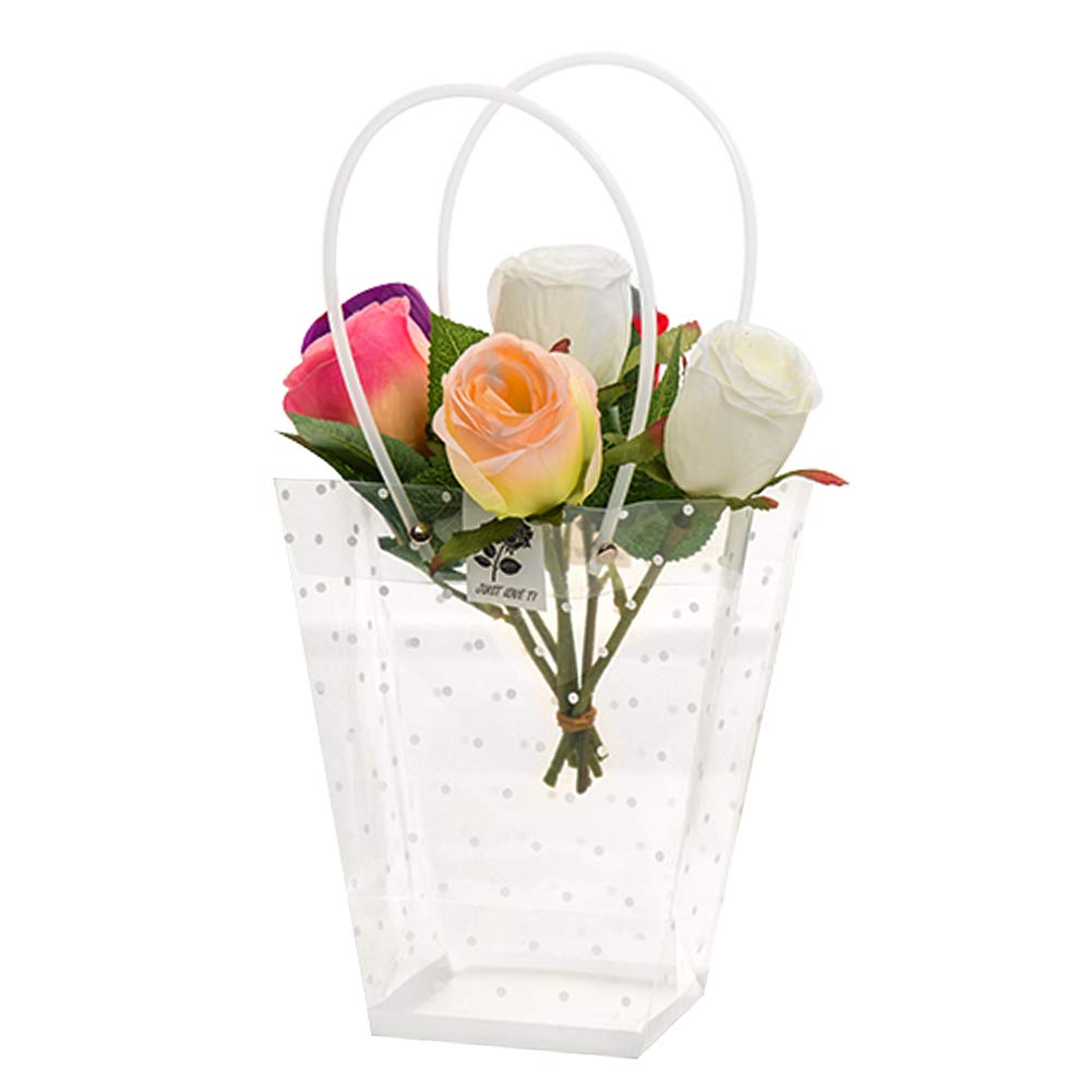 10PCS Clear Flower Bouquet Bags with Handles Waterproof Floral Gift Carrier Bag Floral Arrangement Craft Tote Bag Florist Packing Bags Party Favor Clothing Candy Treat Bags for Wedding Birthday Party