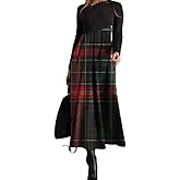 Women's Maxi Dress with Black Top and Geometric Print Skirt Casual Long Sleeve Evening Party Dress Loose Boho Long Dresses 2025