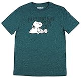 Peanuts Snoopy Please Don't Make Me Do Stuff Graphic T-Shirt (Teal, Medium)
