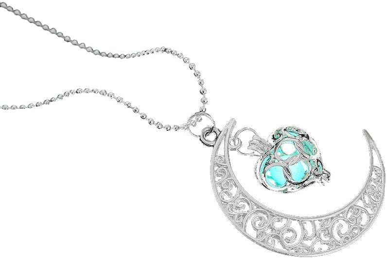 Popular Moon Heart Glow in the Dark Blink Necklace Elegant Jewelry Luminous Chain Light blue