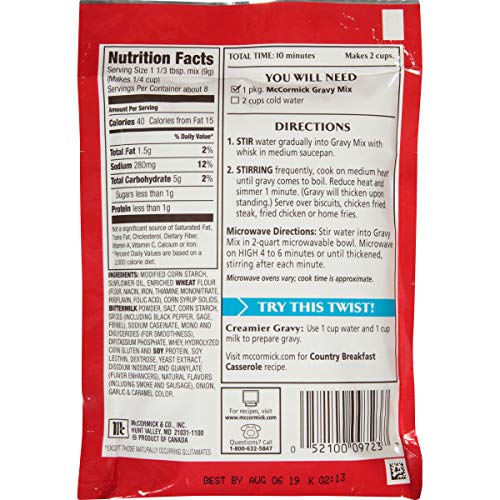 McCormick Country Gravy Mix, Sausage Flavor, 2.64 oz(Pack of 5