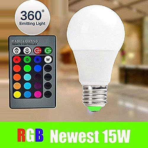 E27 15W RGB LED Light Bulb 16 Colors Changing Dimmable Multi Color LED Light with IR Remote Control 360 Beam Angle LED Lamp 85-265V for Home Decoration/Bar/Party/KTV Mood Lighting by Petrelstore