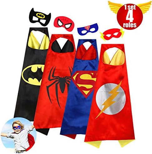 Capes Boys Superhero Toddler Costumes Super Hero Kids Toys Satin Comics Cartoon Dress Up Felt Masks Costume Set Children Super Hero Theme Halloween Birthday Christmas Gifts Party 4roles(boys)