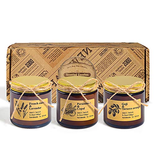 Yinuo Mirror Scented Candles Gift Set, 100% Soy Wax Apothecary Amber Jar Candles, Perfect Women Gifts for Stress Relief and Aromatherapy Relaxation, 3Pack
