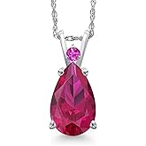 Gem Stone King 14K White Gold Red Created Ruby and Pink Sapphire Pendant Necklace for Women | 3.53 Cttw | Gemstone July Birthstone | Pear Shape 12X8MM | With 18 Inch Chain