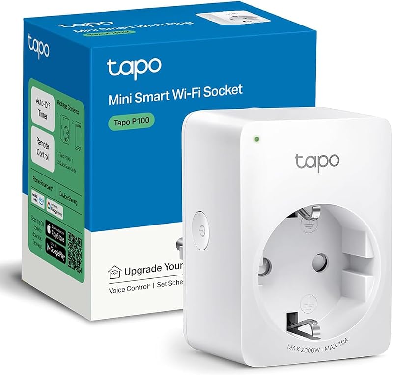Prise Connectée WiFi, Prise Intelligente compatible avec Alexa et Google Home, 10A Type F, Contrôler le radiateur, la cafetière, la lampe à distance, aucun hub requis, Tapo P100(1-pack)