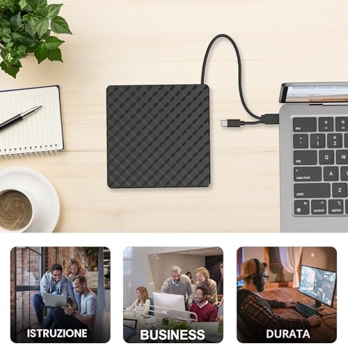 USB 3.0 & Type C External Drive Writer Reader CD/DVD Player -/+RW for Laptop, Laptop, Desktop, Macbook Air/Pro for Windows 11/10/8.1/7/XP/Vista/Linux/MacOS Black