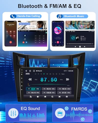 NHOPEEW 2G+64G Android Car Radio for Toyota Yaris 2005-2011 – Wireless Carplay and Android Auto – 9 Inch Stereo with WiFi GPS FM RDS + Rear Camera & Mic