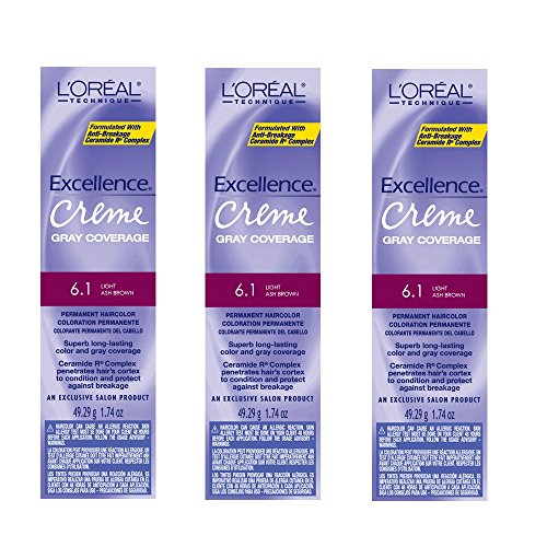 L'Oreal Excellence Creme 6.1 Light Ash Brown Hair Color Tint HC-06201 (3 Pack)