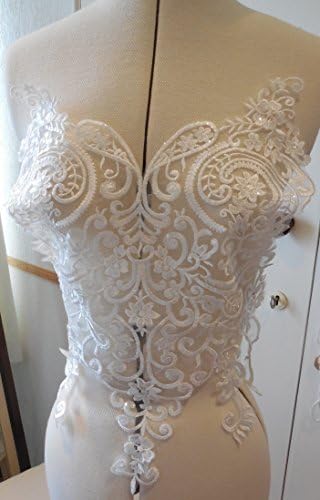 craftuneedivory embroidered sequins lace motif floral bolero lace applique for wedding dress sewing front and back sides (M38d)
