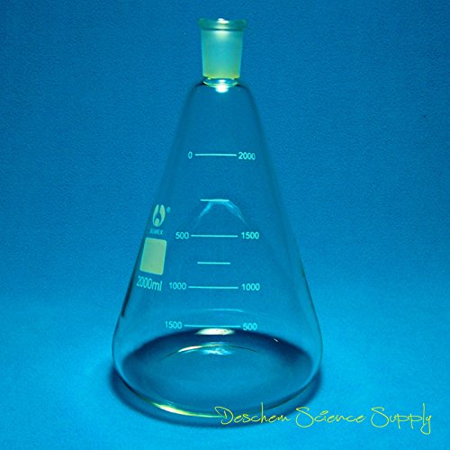 Deschem 2000ml,24/40,Glass Erlenmeyer Flask,2 Litre,Conical Flasks,Laboratory Glassware