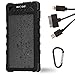 RenGard Solar Powered Charger 8000mAh - Outdoor Portable Power Bank - Dual USB Port and LED Flashlight - Rain-, Dust-Proof and Shock-Resistant - Drawstring Pouch Bag and 3-in-1 Cable - Black&Black