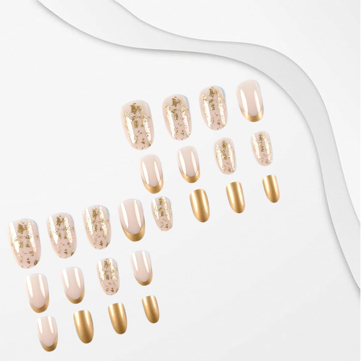 Gold French Tip Press on Nails Medium Fake Nails Almond False Nail Tips Gold Glitter Artificial Nails Design Full Cover Glue on Nails Art Accessories for Women Nail Decoration 24pcs - Image 4