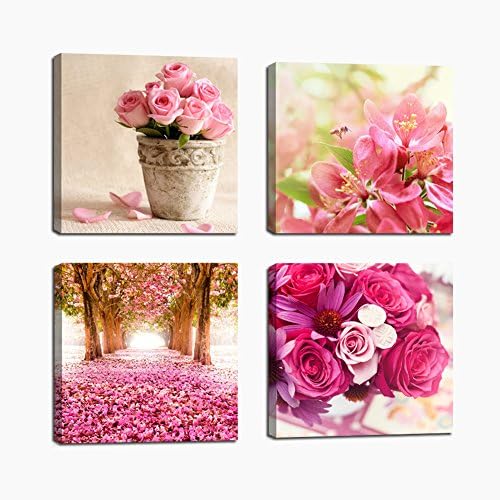 Cairnsi 4 Piece Modern Framed Landscape Artwork Giclee Canvas Prints Pictures Paintings on Canvas Wall art for Living Room Bedroom Home Office Decorations，flower