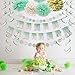 SUNBEAUTY Mint Gold Birthday Decorations Mint White Happy Birthday Banner Paper Pom Poms Flowers Green Hanging Swirls Baby Shower 1st Birthday Bridal Shower Party Supplies