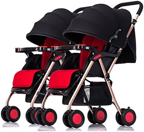 Whchiy Detachable Twin Double Stroller High Landscape Tandem Stroller for 0-36 Months (Black)