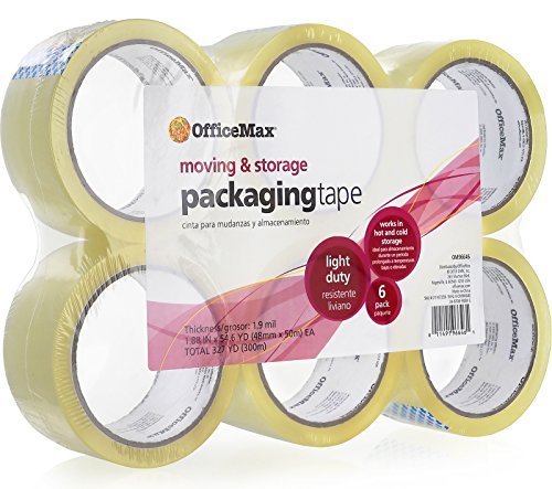 OfficeMax Moving and Storage Packaging Tape Light Duty Clear, Commercial Grade, 1.9 Mil Thickness-6 Pack, Total 327 Yards.