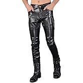 Idopy Men`s Rock Punk Hip Hop Faux Leather Motocycle Pants
