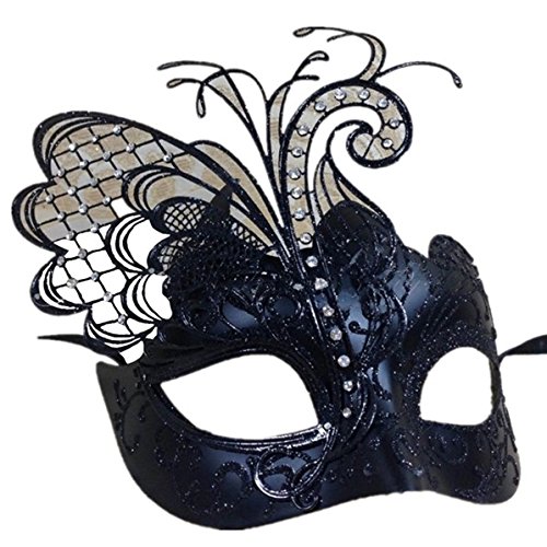 CCUFO Black Flying Butterfly Women Mask & Black Roman Warrior Men Mask Venetian Couple Masks For Masquerade/Party/Ball Prom/Mardi Gras/Wedding/Wall Decoration â€¦
