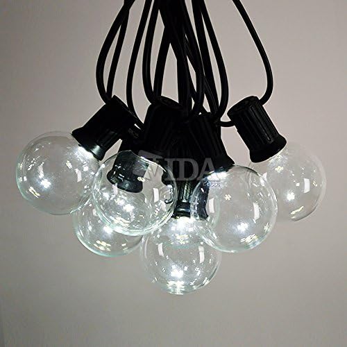 Vidagoods 50 Foot Outdoor Lighting Garden Backyard Market Xmas Holiday Patio Party Globe String Lights With 75 or 100 Base Sockets + 90 Clear Bulb Set (LED- G50-50 Socket, Black (Cool White))