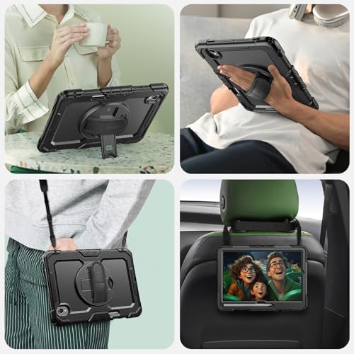 SEYMAC Case for Samsung Galaxy Tab S11 2025 11 Inch SM-X730/SM-X736B, Tablet Case with 360° Rotating Strap and Stand, Pen Holder, Protective Film, Shoulder Strap, Black