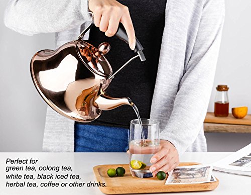 Onlycooker Whistling Tea Kettle Stainless Steel Stovetop Teakettle Sturdy Teapot for Tea Coffee Fast Boiling with Infuser Mirror Finish 2 Liter/2.1 Quart (Rose Gold)