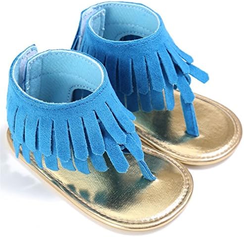 Summer Newborn Infant Baby Kids Pram Crib Fringe Moccasins Shoes Tassel Sandals Blue 13-18 Months