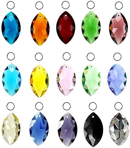 SunAngel Teardrop Glass Beads for Jewelry Crystal Glass Pendants Suncatchers Chandelier Prism Parts Beads for Decoration Party Christmas Wedding (15PCS Crystal Horse Eye Shape)