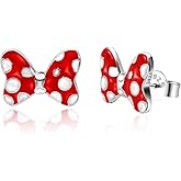 Red Bow Earrings Sterling Silver Red Mouse Bowknot Stud Earrings Cute Dainty Sweet Lucky Cute Animal Jewelry Gifts for Women Daughter Birthday