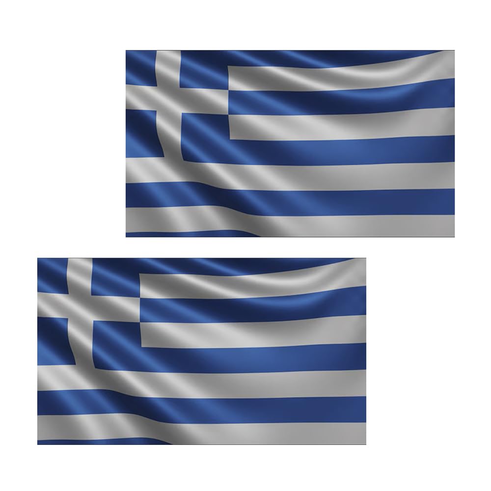 JYC CREATIVE 2 x Greece Flag, Flag 90cm x 150cm, Large Flag with Pole Loop and Cords to Hold, Lightweight Flag, Flag for Sports, Football, Demonstrations, Buildings, — image 1