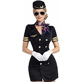 BoqiBoqi Stewardess Costume Women Black Airlines Flight Attendant Costume Set with Accessories