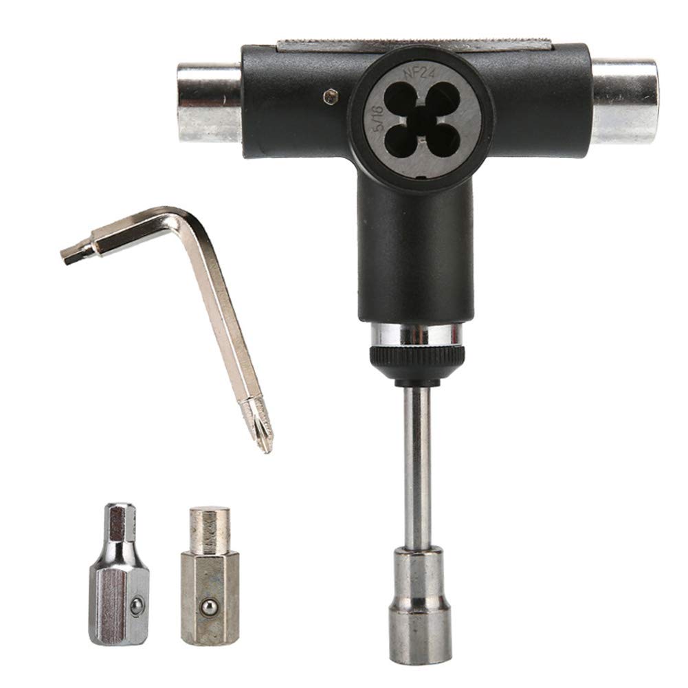SEIWEI Skateboard Tool，Portable Skate Tools Set LongBoard Repair T Tool Multifunctional Practical With Ratchet T Wrench Black