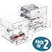 mDesign Stackable Plastic Eye Glass Storage Organizer Box Holder for Sunglasses, Reading Glasses, Accessories - 3 Divided Drawers, Chrome Pulls, 2 Pack - Clear