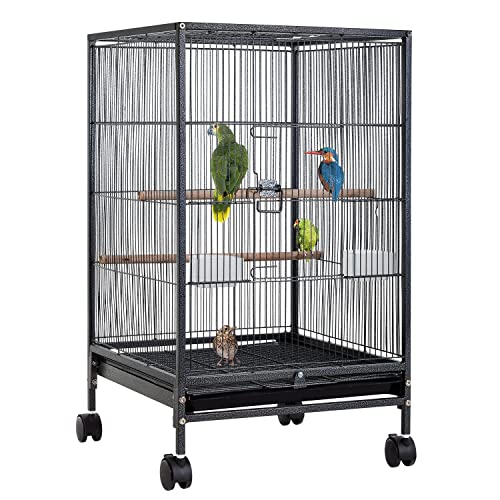BestPet 35Inch Wrought Iron Bird Cage with Play Open Top and Rolling