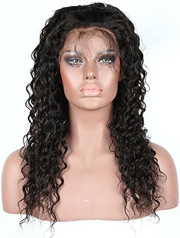 Brazilian Virgin Deep Wave Full Lace Human Hair Wigs For Black Women With Baby Hair 130% Density 16 inch ,Natural Color