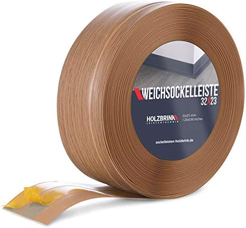 HOLZBRINK Skirting Board Soft Self Adhesive Light Oak 32x23 mm 10 m PVC Flexible Baseboard Self- Stick Transition Profile Wall Caulk Strip