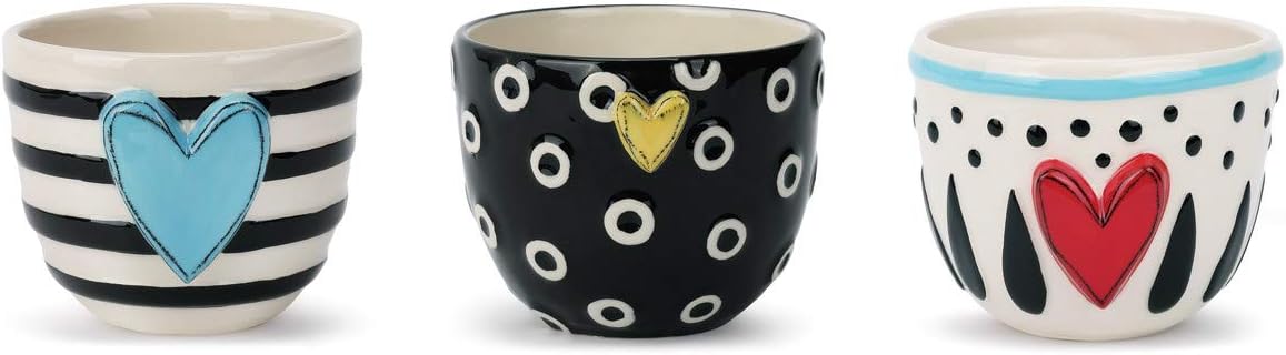 Heart Black and White 4 x 4 Ceramic Stoneware Decorative Bowls Set of 3