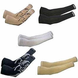 PinKit Unisex Fingerless Cotton Arm Sleeves, Protection Sleeves from Sun Tanning for Driving, Biking, Cycling For Men & Women (5 Pair) – Black, White, Beige, Printed Beige & Printed Black