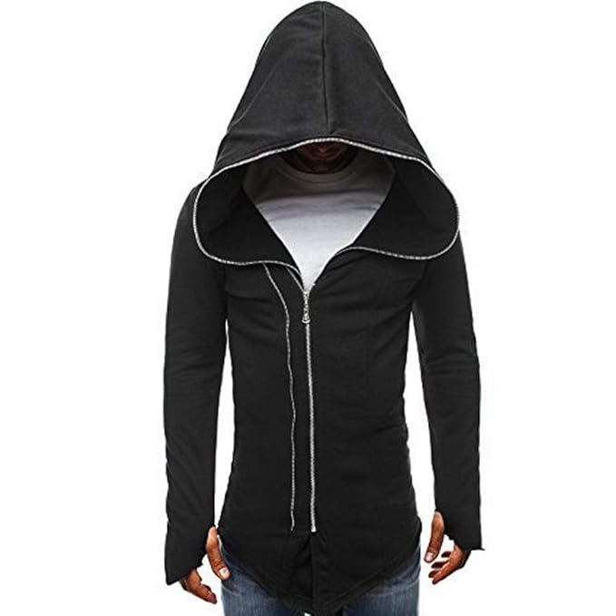 UJUNAOR Mantel Herren Dunkel Kapmantel Assassine Creed Reißverschluss Langer Pullover mit Kapuze