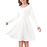 Haloumoning Girls Long Sleeve Skater Dress Kids Casual Crewneck A-Line Flowy Fall Dresses 5-14 Years