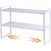 2-Tier Expandable Organizer Shelf for Kitchen Cabinet, Countertop, Pantry & Under-Sink Storage(white)