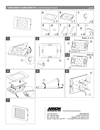 Arkon iPad Swivel Tabletop Stand with Key Lock for iPad 4 3 2 iPad Air 2 - BLACK