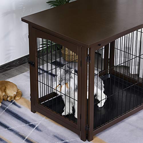 PawHut Wooden Decorative Dog Cage Pet Crate with Fence Side Table Small Animal House and