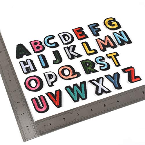 26pcs Colorful Letter Iron on Patches, DIY Name Sew on Appliques Embroidered A-Z Letters Patch for Clothes Dress Plant Hat Jeans Flowers Applique Accessory