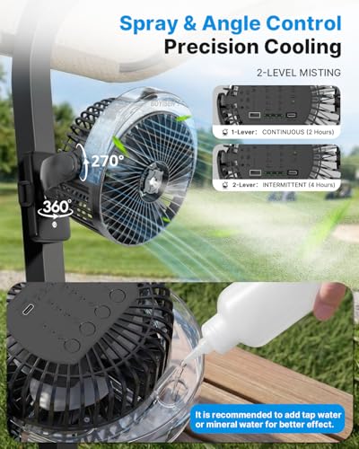 BOYISEN 2-Pack Golf Cart Fan with Mister, 2x Magnets & Secure Strap, 12000mAh Battery Operated Misting Fan with 4 Speeds, LED, Timer, Ideal for EZGO Club Car Yamaha, Golf Cart, Cruise Ship Accessories