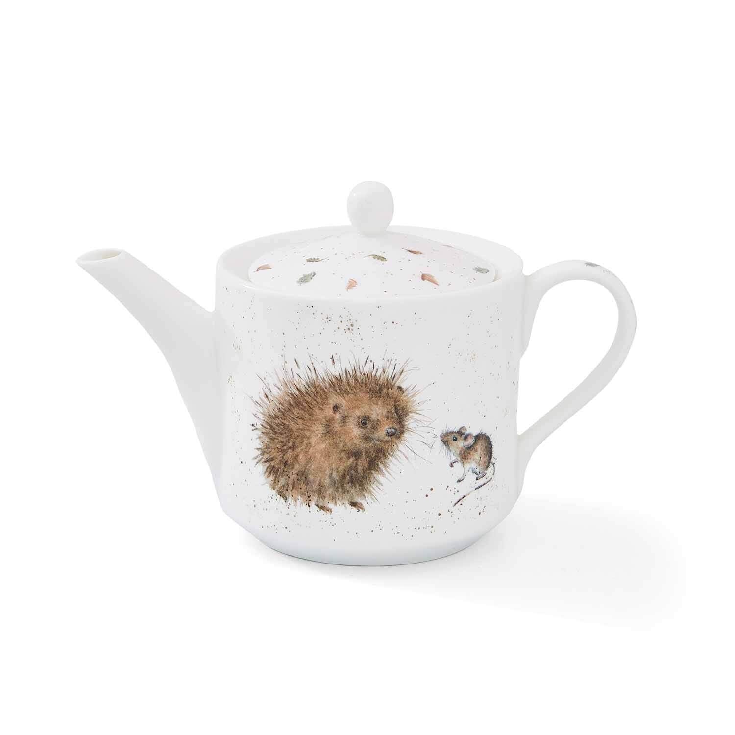 RW WN4090-XT Royal Worcester Wrendale Designs China One Pint Tea Pot-Hedgehog and Mouse, Ceramic, White