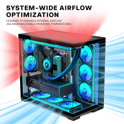 ANSAITE ATX PC-Gehäuse 9×120 mm ARGB PWM-Lüfter vorinstalliert ，Mid-Tower Gaming PC-Gehäuse, Panorama-Gehärtetes Glas Schwarz Computer-Gehäuse mit Typ-C, 360mm Radiator Unterstützung，H-D9 (Schwarz) 3